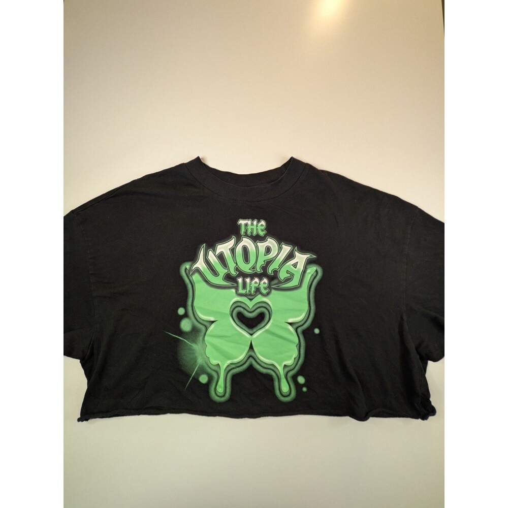 H&M Divided Black Crop Top Utopia Tee T-Shirt Sz Large